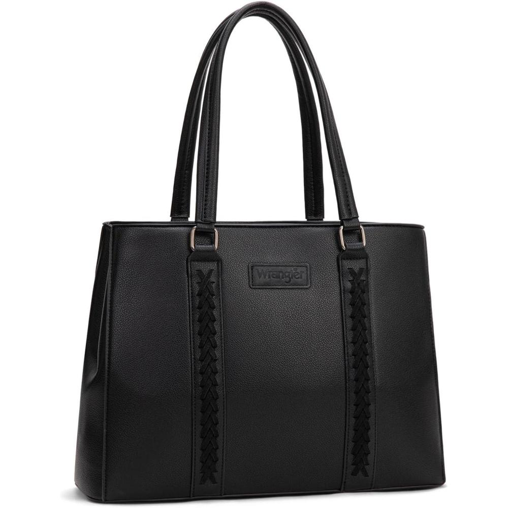 imageMontana West Wrangler Tote Bag for Women Double Compartment PurseWhipstitch Handbag fit for 135 LaptopBlack