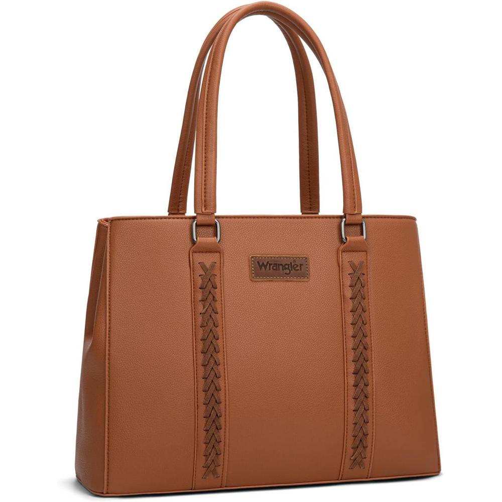 imageMontana West Wrangler Tote Bag for Women Double Compartment PurseWhipstitch Handbag fit for 135 LaptopBrown