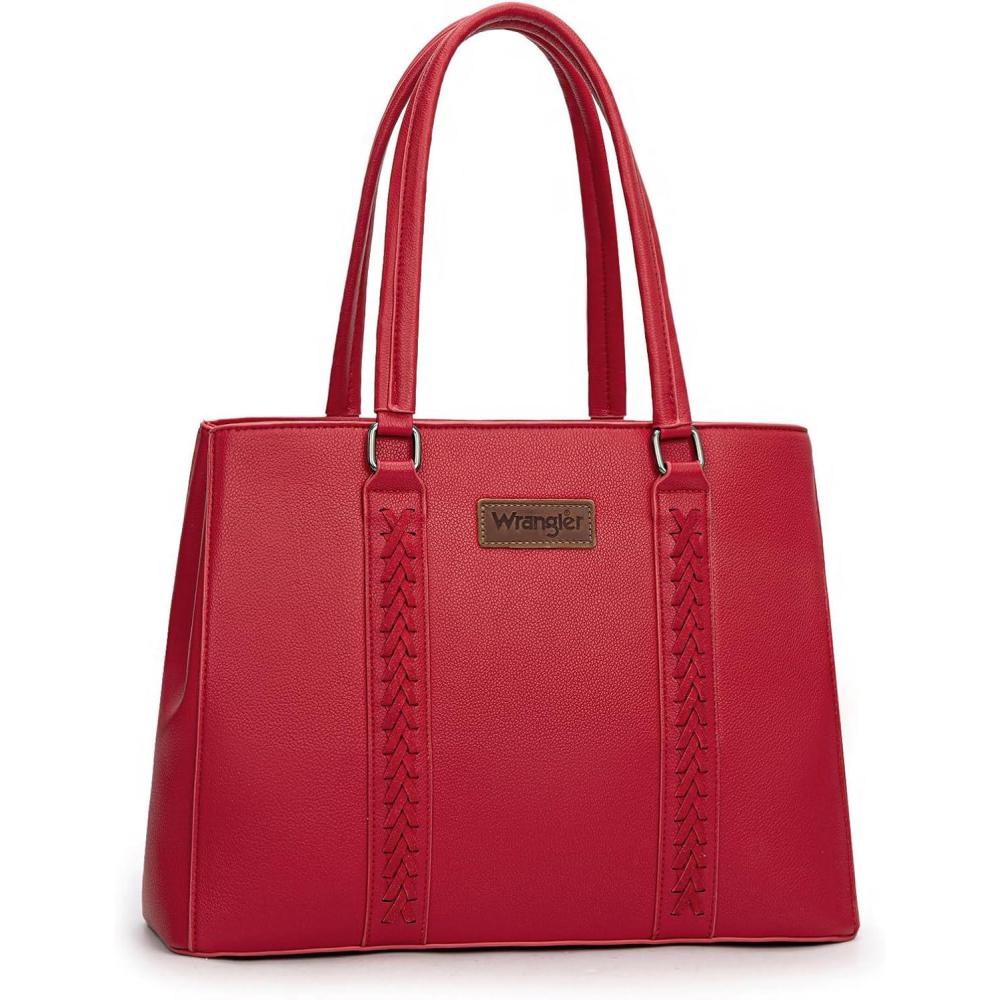 imageMontana West Wrangler Tote Bag for Women Double Compartment PurseWhipstitch Handbag fit for 135 LaptopBrugundy