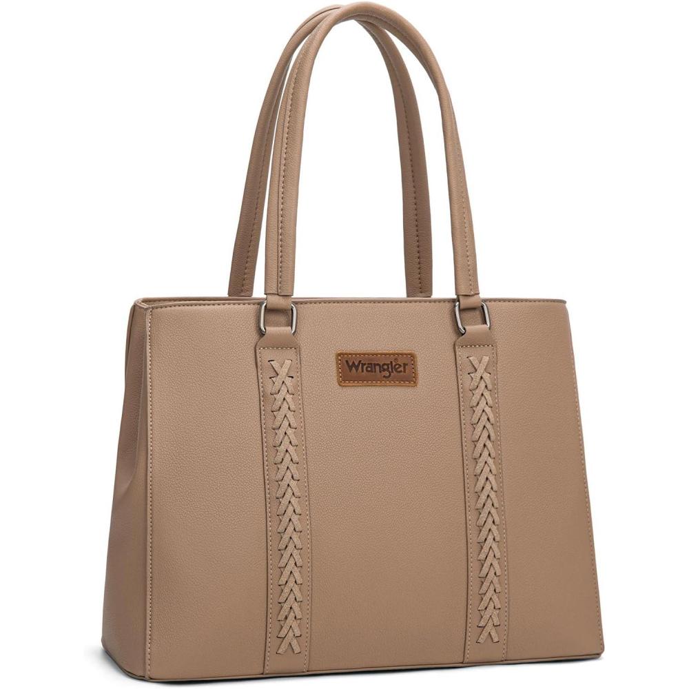 imageMontana West Wrangler Tote Bag for Women Double Compartment PurseWhipstitch Handbag fit for 135 LaptopKhaki