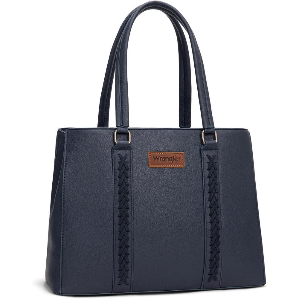imageMontana West Wrangler Tote Bag for Women Double Compartment PurseWhipstitch Handbag fit for 135 LaptopNavy Blue