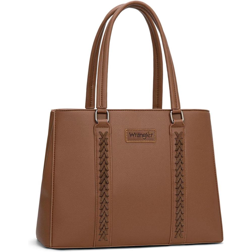 imageMontana West Wrangler Tote Bag for Women Double Compartment PurseWhipstitch Handbag fit for 135 LaptopVintage Brown