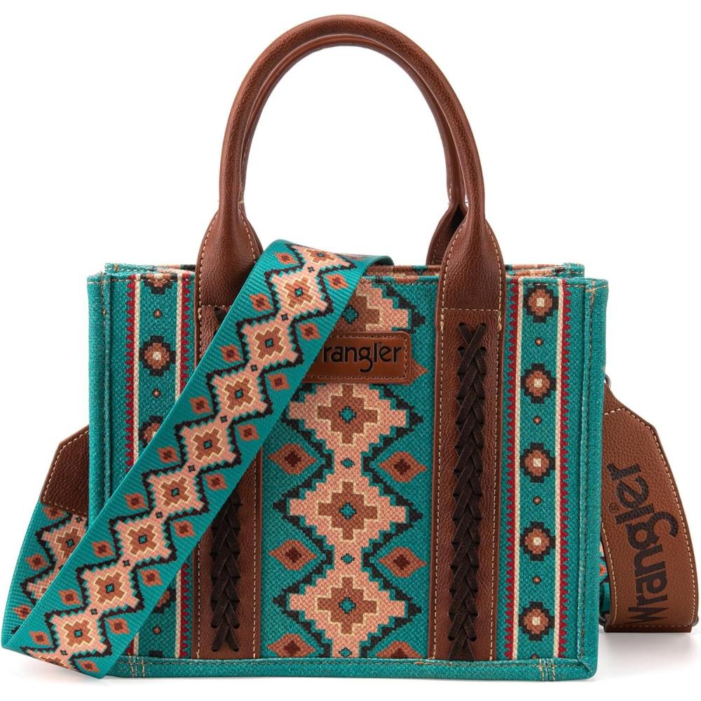 imageWrangler Aztec Tote Bag for Women Boho Shoulder Purses and Western Handbags Boho WesternElegant Turquoiseguitar Strap M