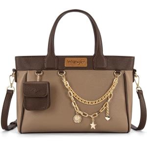 Montana West Wrangler Medium Tote Bag Purse for Women with Handbag Charm and Detachable Mini Pouch(Coffee)
