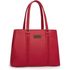 Montana West Wrangler Tote Bag for Women, Double Compartment Purse,Whipstitch Handbag fit for 13.5″ Laptop(Brugundy)