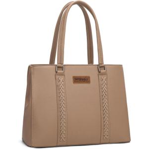Montana West Wrangler Tote Bag for Women, Double Compartment Purse,Whipstitch Handbag fit for 13.5″ Laptop(Khaki)
