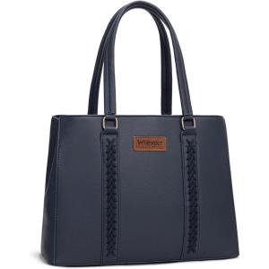 Montana West Wrangler Tote Bag for Women, Double Compartment Purse,Whipstitch Handbag fit for 13.5″ Laptop(Navy Blue)