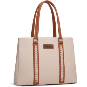 Montana West Wrangler Tote Bag for Women, Double Compartment Purse,Whipstitch Handbag fit for 13.5″ Laptop(Tan)