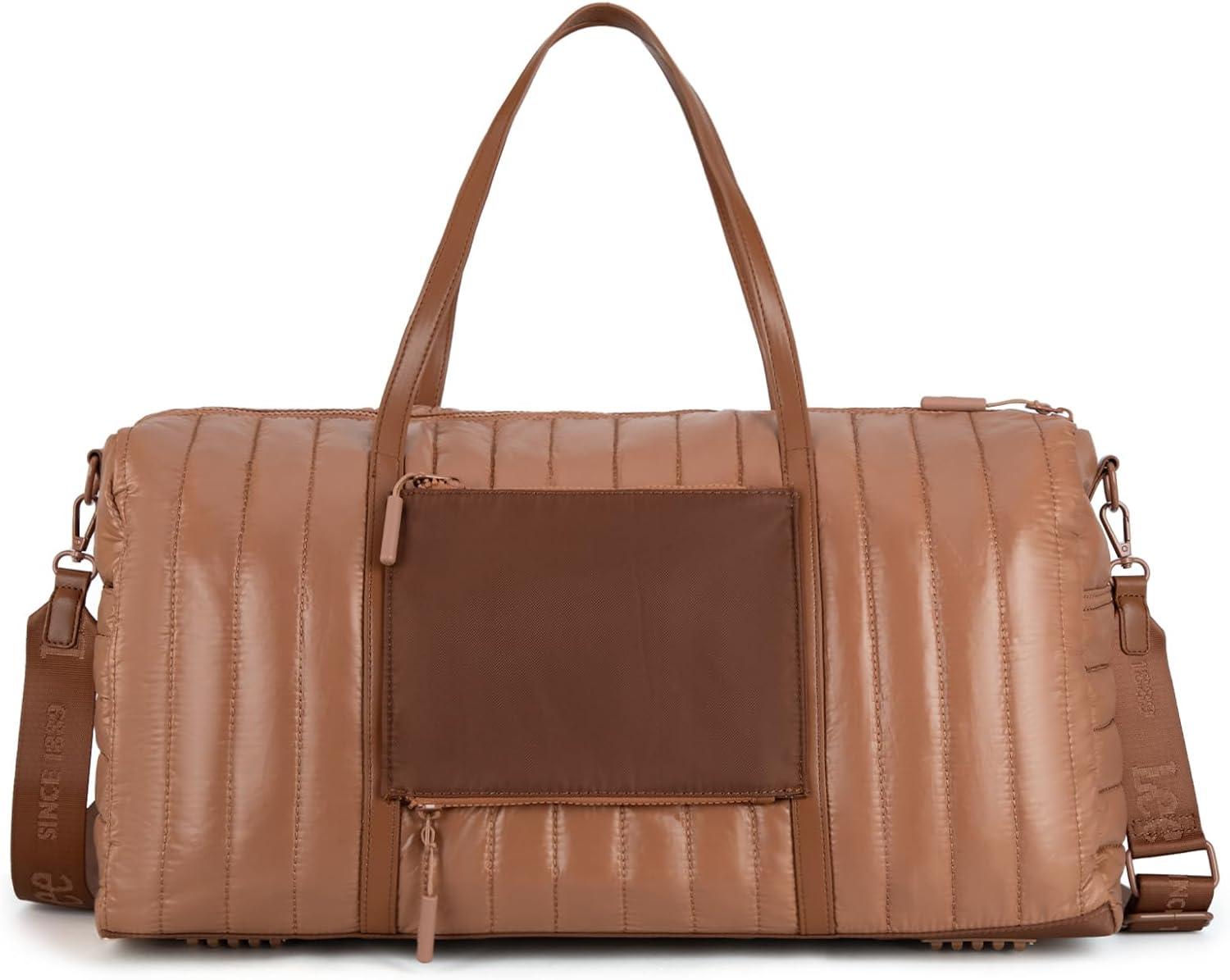 imageLee Quilted Travel Duffel Bag for Women Large Soft Puffy Lightweight Weekender Gym Bag with Adjustable Strap WaterResistant Overnight Carry On Bag for Trips Sport Airplane HospitalBrown
