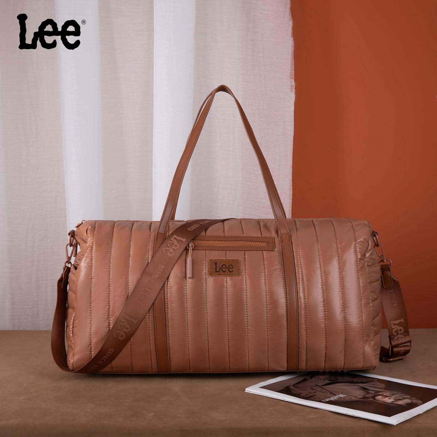imageLee Quilted Travel Duffel Bag for Women Large Soft Puffy Lightweight Weekender Gym Bag with Adjustable Strap WaterResistant Overnight Carry On Bag for Trips Sport Airplane HospitalBrown