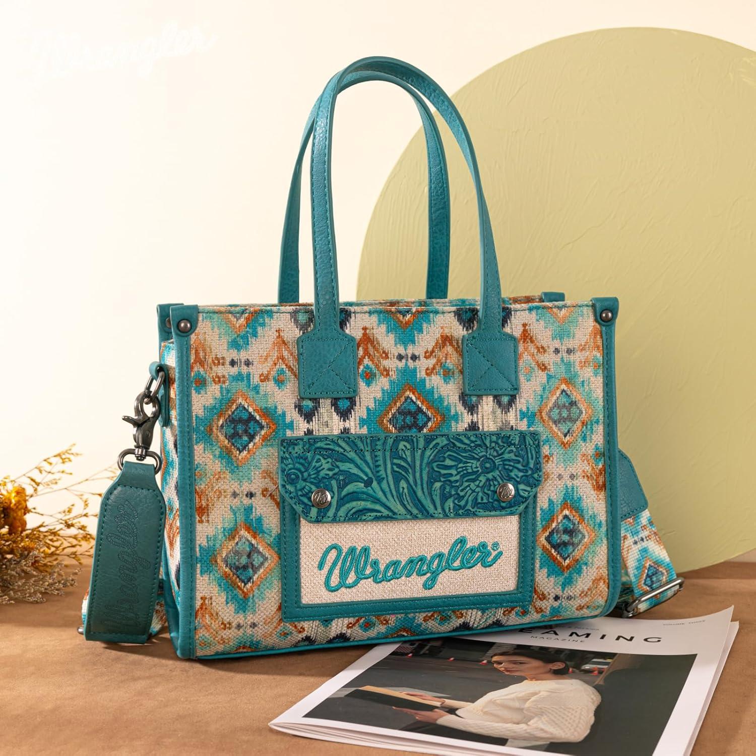 imageMontana West Wrangler Aztec Tote Bag for Women Western Purses and HandbagsTurquoise