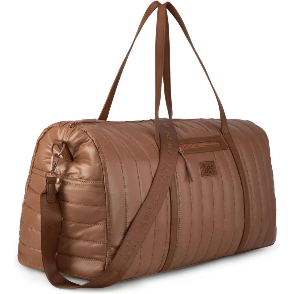 imageLee Quilted Travel Duffel Bag for Women Large Soft Puffy Lightweight Weekender Gym Bag with Adjustable Strap WaterResistant Overnight Carry On Bag for Trips Sport Airplane HospitalBrown