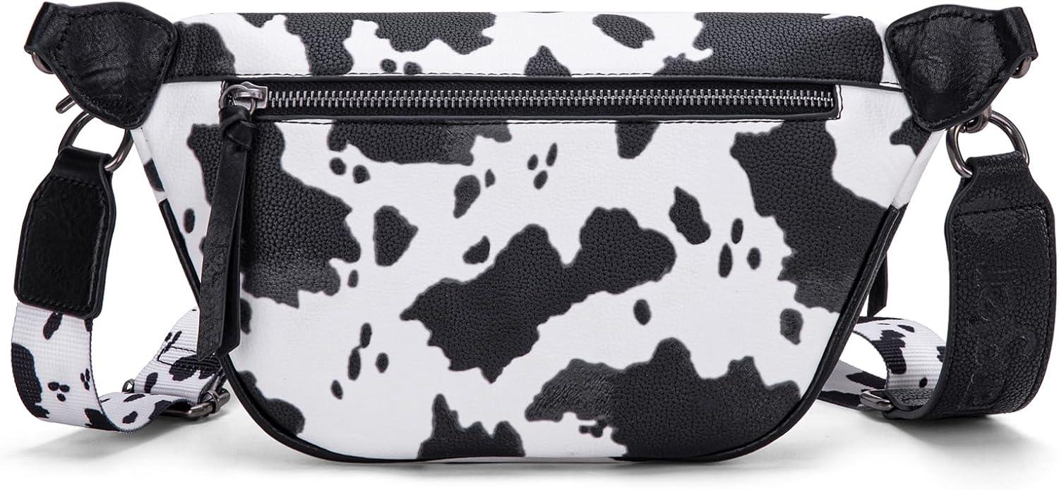 imageWrangler Large Fanny Packs for Women Cow Print Belt Bag Crossbody Sling Purse with Adjustable Long StrapBlack
