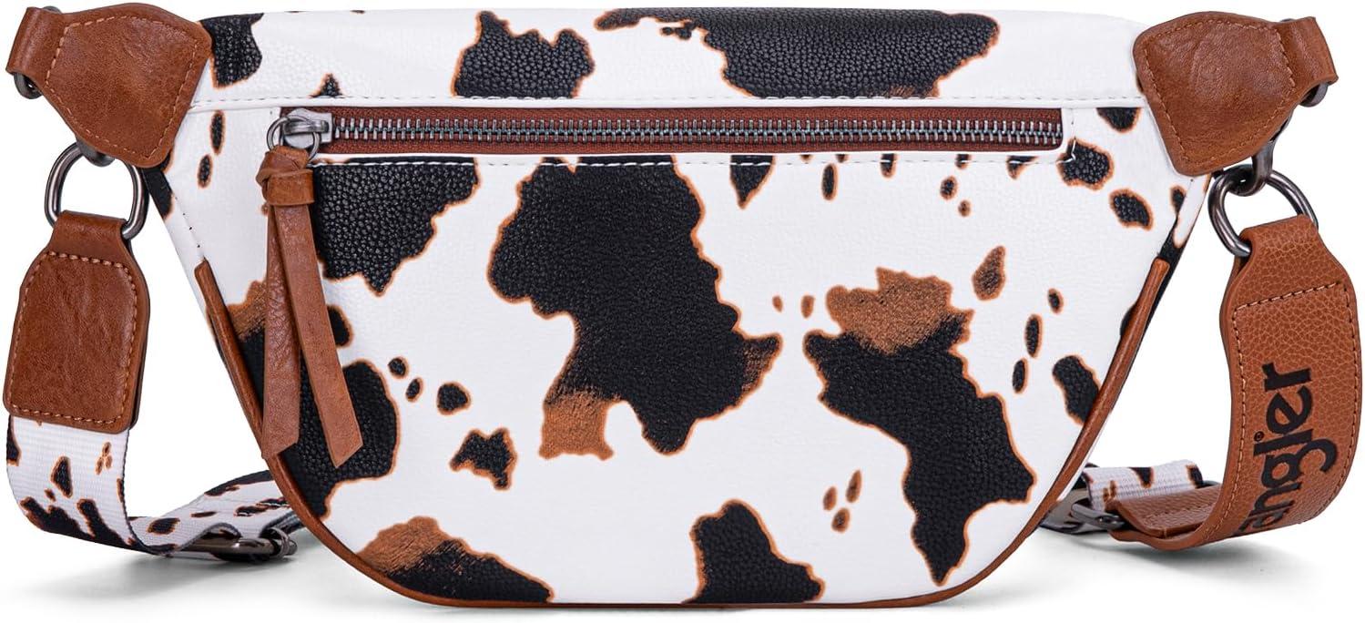 imageWrangler Large Fanny Packs for Women Cow Print Belt Bag Crossbody Sling Purse with Adjustable Long StrapBrown