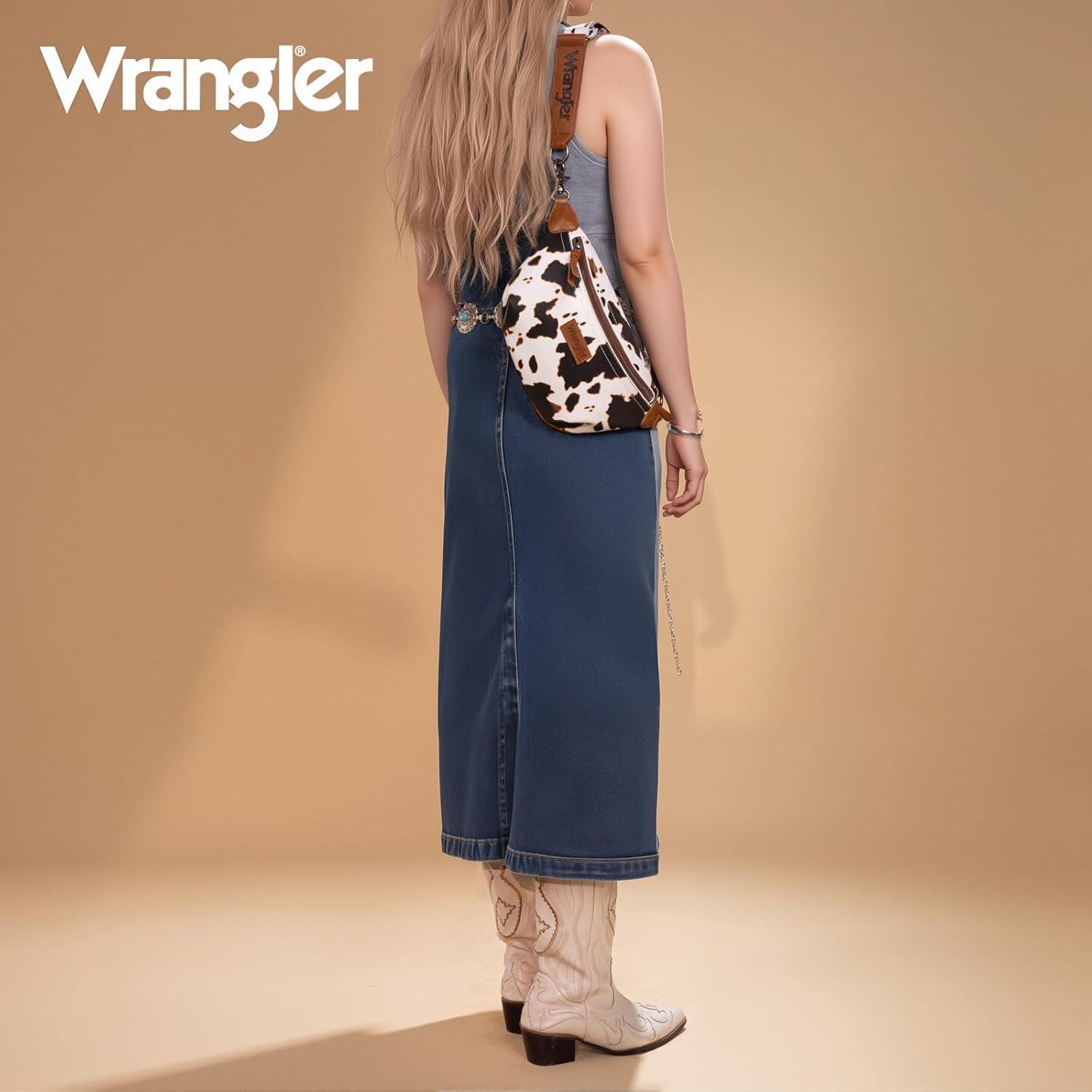 imageWrangler Large Fanny Packs for Women Cow Print Belt Bag Crossbody Sling Purse with Adjustable Long StrapBrown