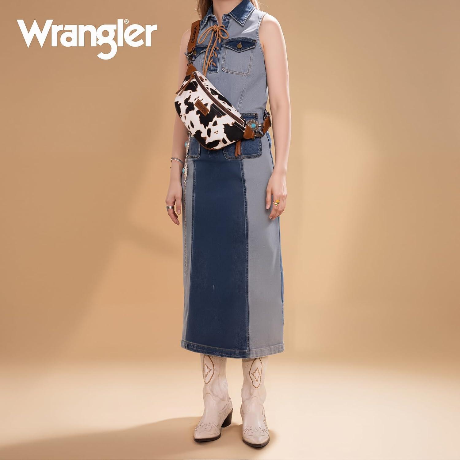 imageWrangler Large Fanny Packs for Women Cow Print Belt Bag Crossbody Sling Purse with Adjustable Long StrapBrown