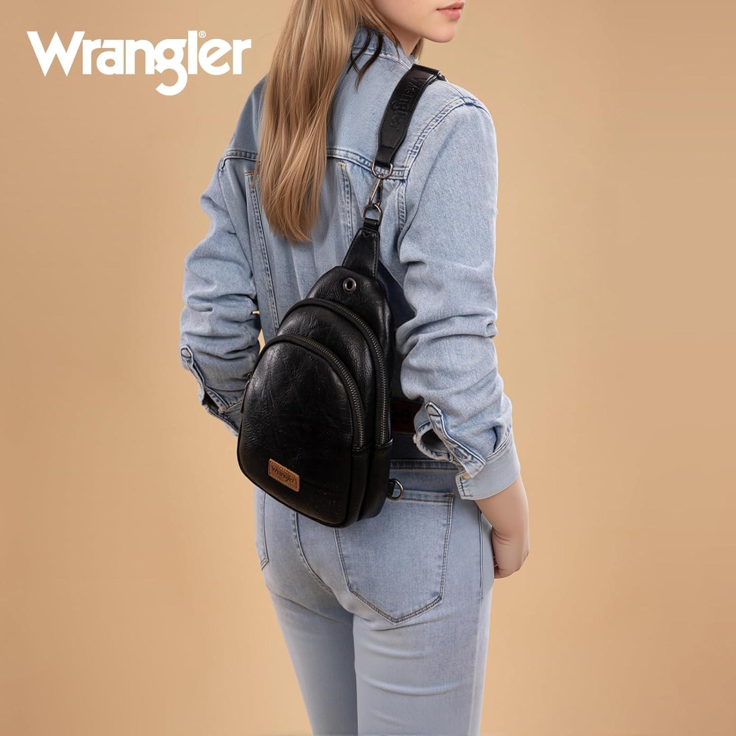 imageWrangler Western Crossbody Sling Bags for Women Backpack Chest Bag for Travel Daily Use and Gifts Leopard and Cow PrintBlack