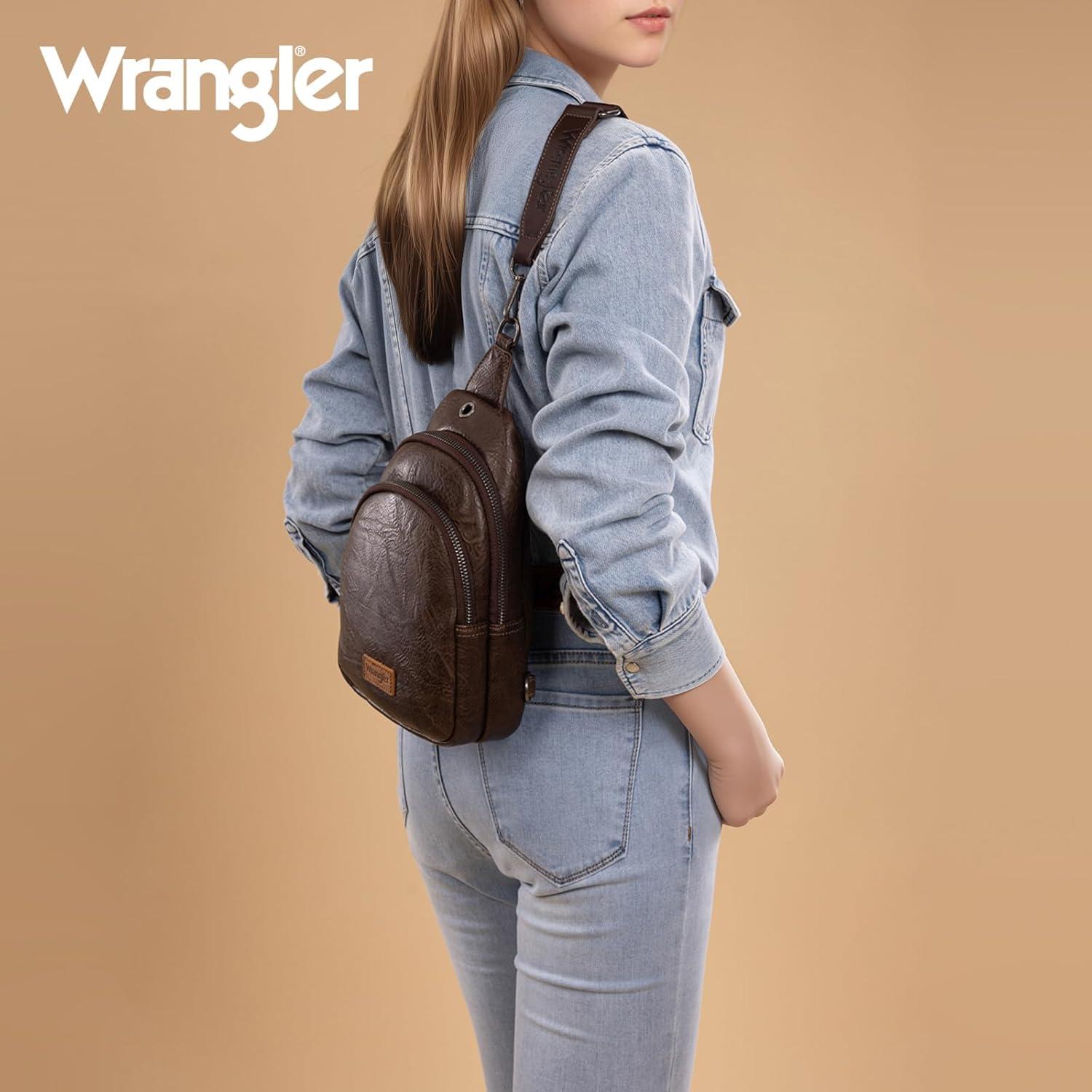 imageWrangler Western Crossbody Sling Bags for Women Backpack Chest Bag for Travel Daily Use and Gifts Leopard and Cow PrintCoffee