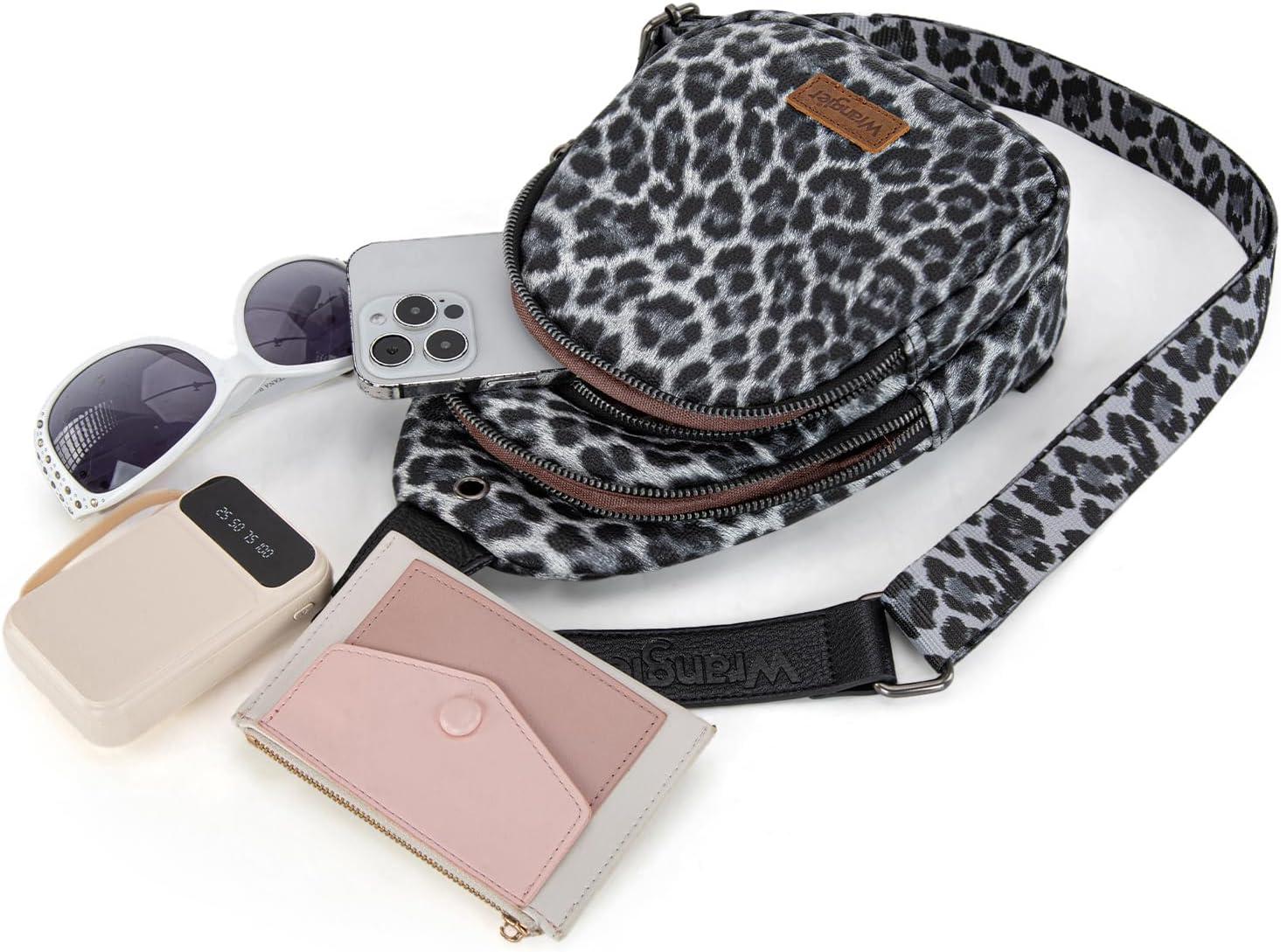 imageWrangler Western Crossbody Sling Bags for Women Backpack Chest Bag for Travel Daily Use and Gifts Leopard and Cow PrintLeopard Black