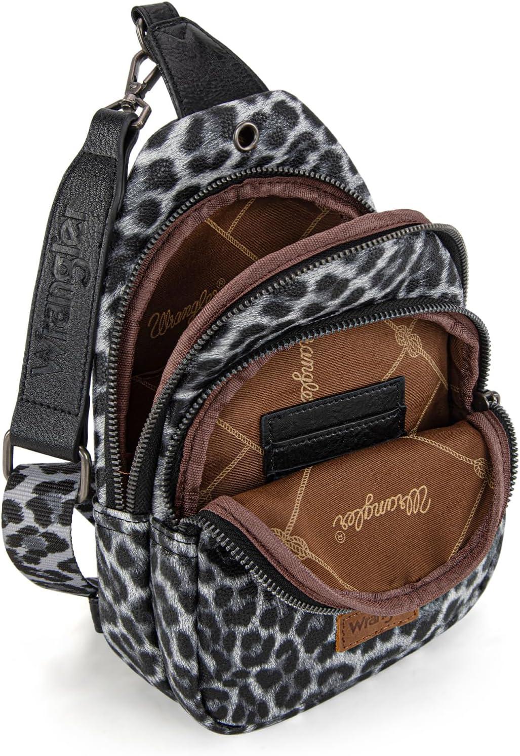 imageWrangler Western Crossbody Sling Bags for Women Backpack Chest Bag for Travel Daily Use and Gifts Leopard and Cow PrintLeopard Black