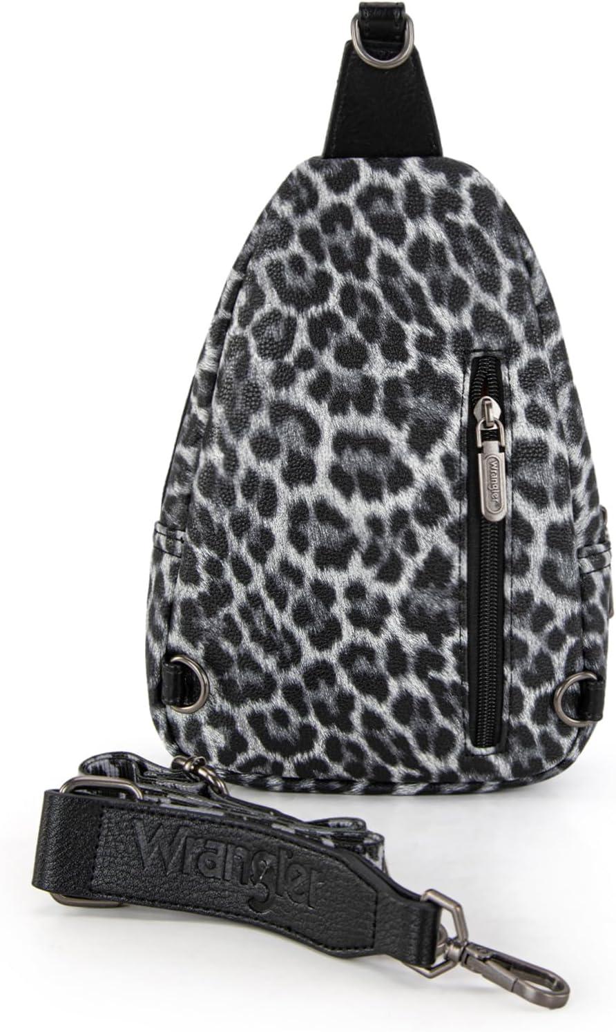 imageWrangler Western Crossbody Sling Bags for Women Backpack Chest Bag for Travel Daily Use and Gifts Leopard and Cow PrintLeopard Black
