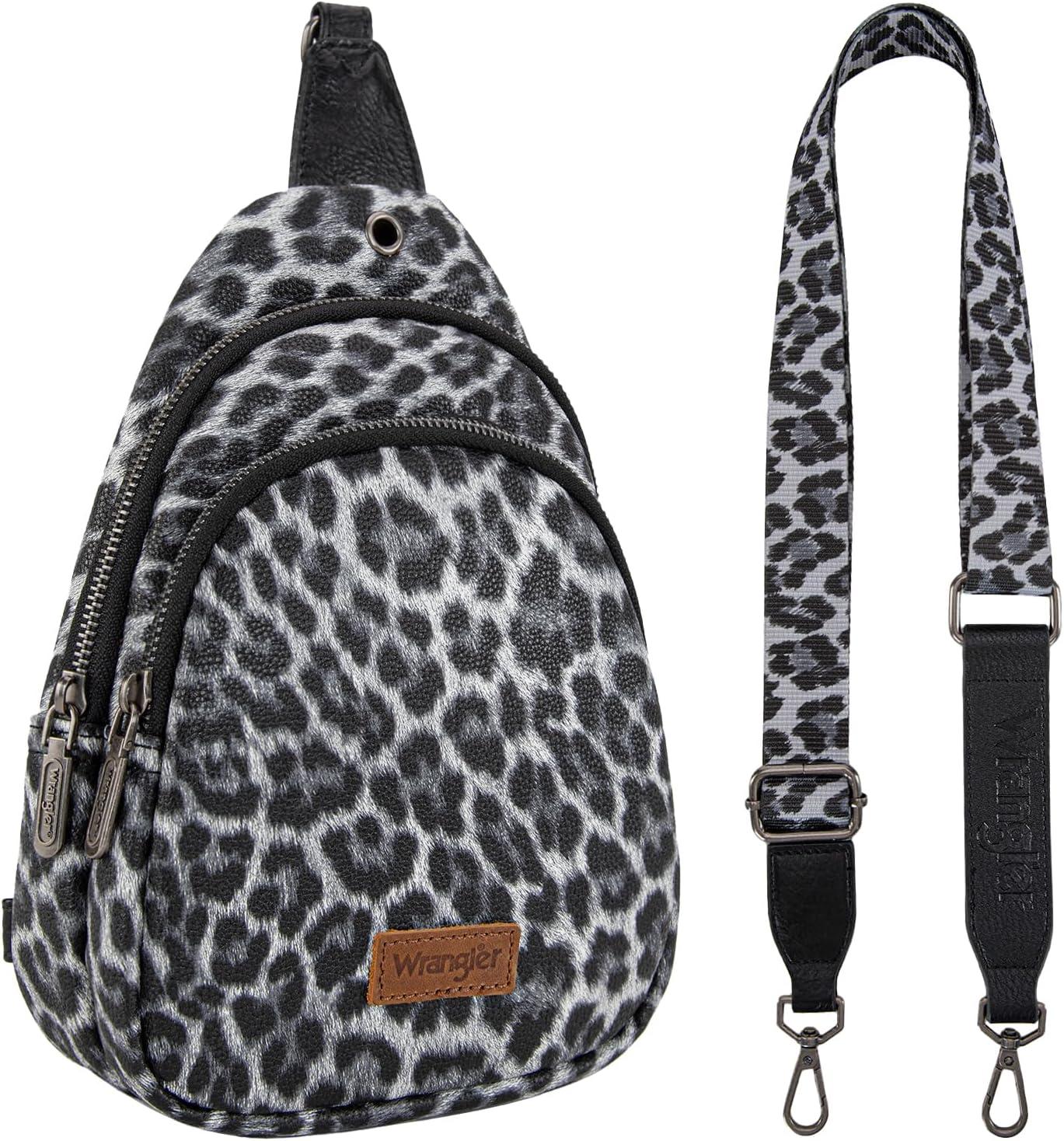 imageWrangler Western Crossbody Sling Bags for Women Backpack Chest Bag for Travel Daily Use and Gifts Leopard and Cow PrintLeopard Black