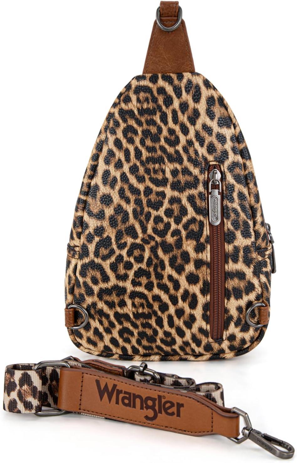 imageWrangler Western Crossbody Sling Bags for Women Backpack Chest Bag for Travel Daily Use and Gifts Leopard and Cow PrintLeopard Brown
