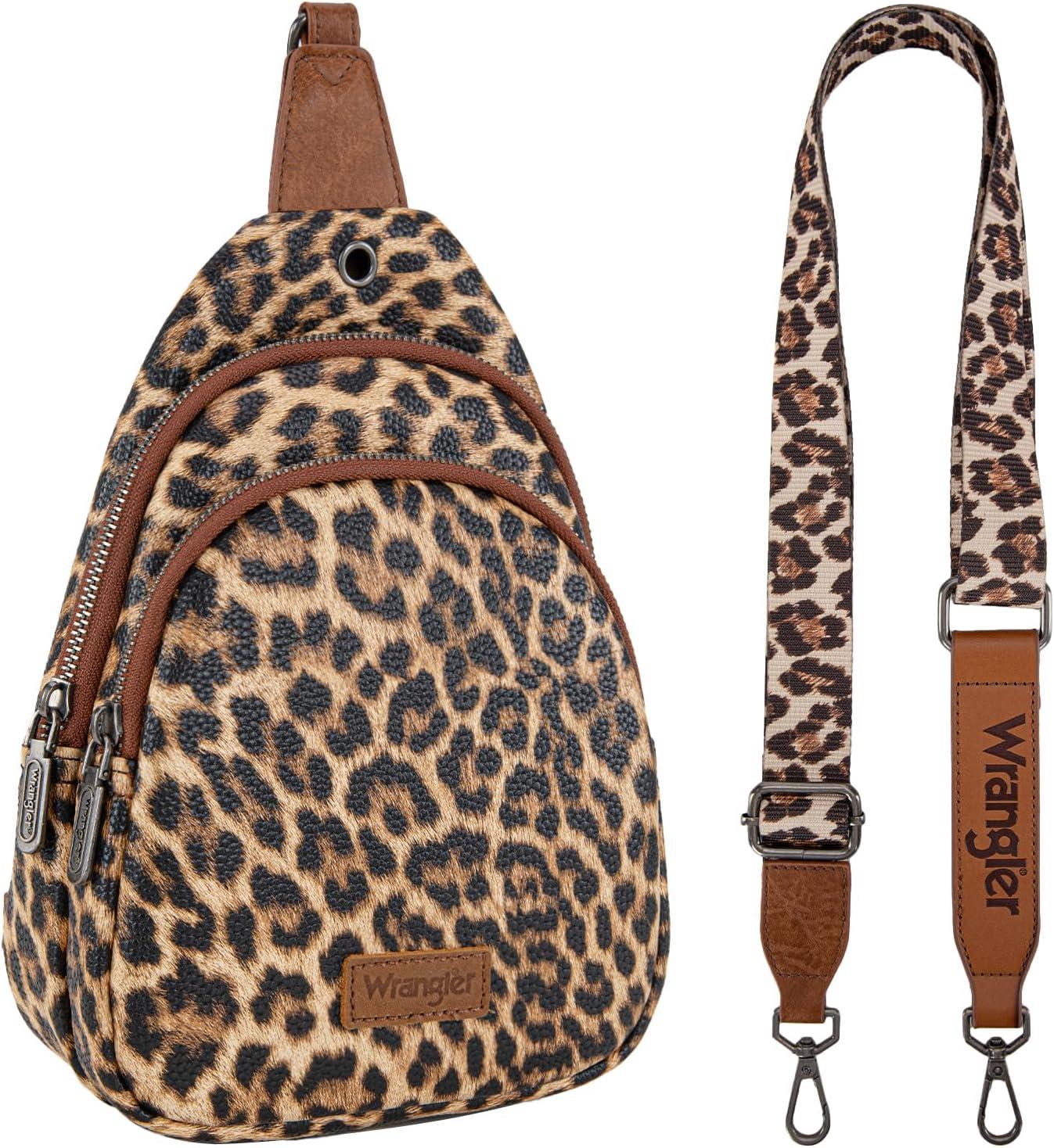 imageWrangler Western Crossbody Sling Bags for Women Backpack Chest Bag for Travel Daily Use and Gifts Leopard and Cow PrintLeopard Brown