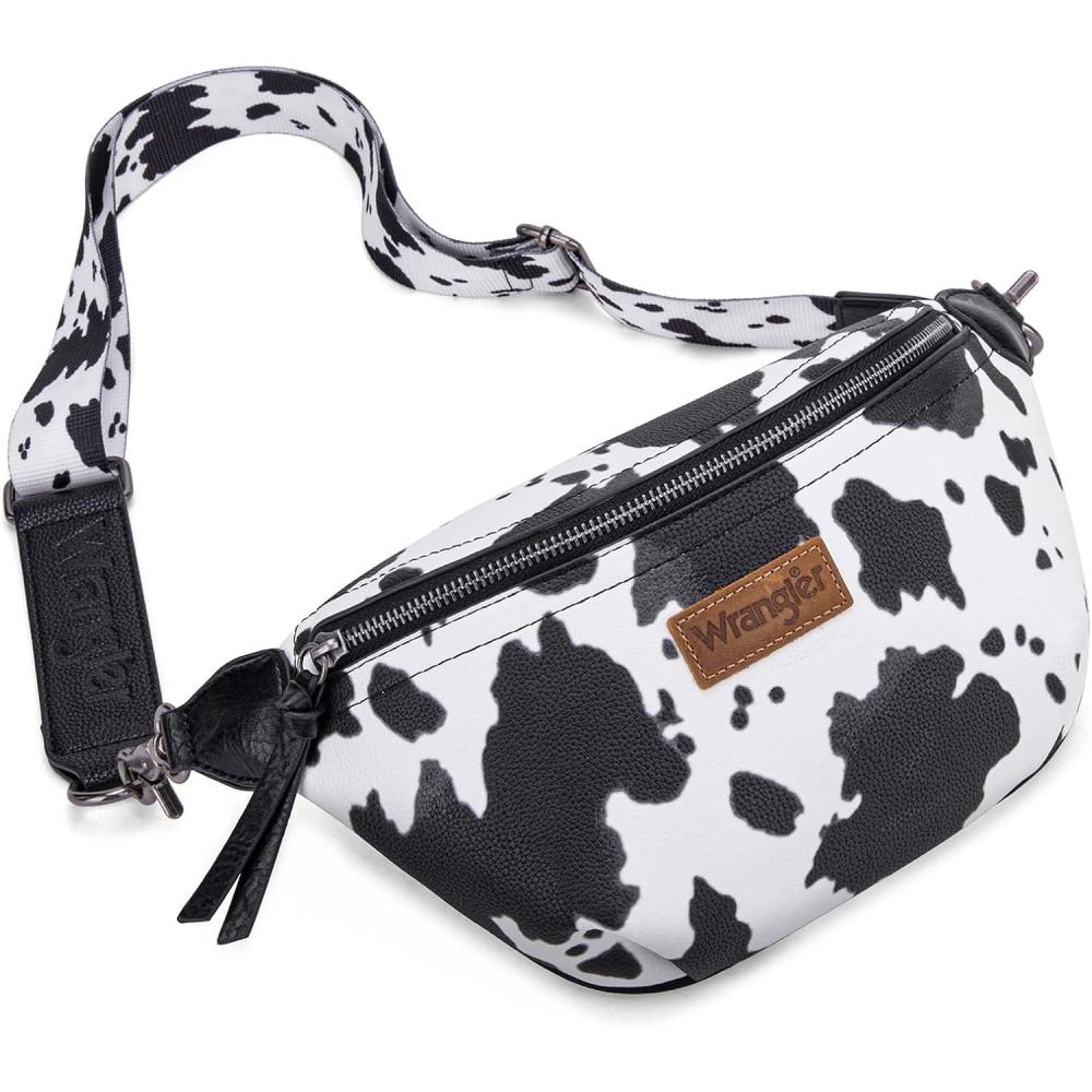 imageWrangler Large Fanny Packs for Women Cow Print Belt Bag Crossbody Sling Purse with Adjustable Long StrapBlack