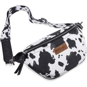 Wrangler Large Fanny Packs for Women Cow Print Belt Bag Crossbody Sling Purse with Adjustable Long Strap(Black)