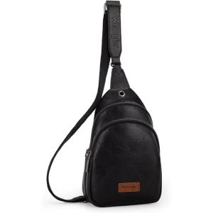 Wrangler Western Crossbody Sling Bags for Women Backpack Chest Bag for Travel, Daily Use, and Gifts – Leopard and Cow Print(Black)