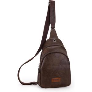 Wrangler Western Crossbody Sling Bags for Women Backpack Chest Bag for Travel, Daily Use, and Gifts – Leopard and Cow Print(Coffee)