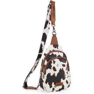 Wrangler Western Crossbody Sling Bags for Women Backpack Chest Bag for Travel, Daily Use, and Gifts – Leopard and Cow Print(Cow – Brown)