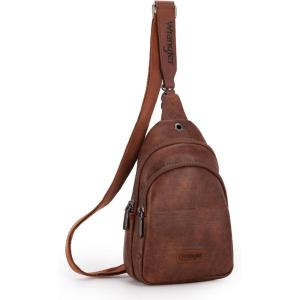 Wrangler Western Crossbody Sling Bags for Women Backpack Chest Bag for Travel, Daily Use, and Gifts – Leopard and Cow Print(Dark Brown)