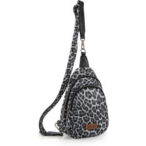 Wrangler Western Crossbody Sling Bags for Women Backpack Chest Bag for Travel, Daily Use, and Gifts – Leopard and Cow Print(Leopard – Black)