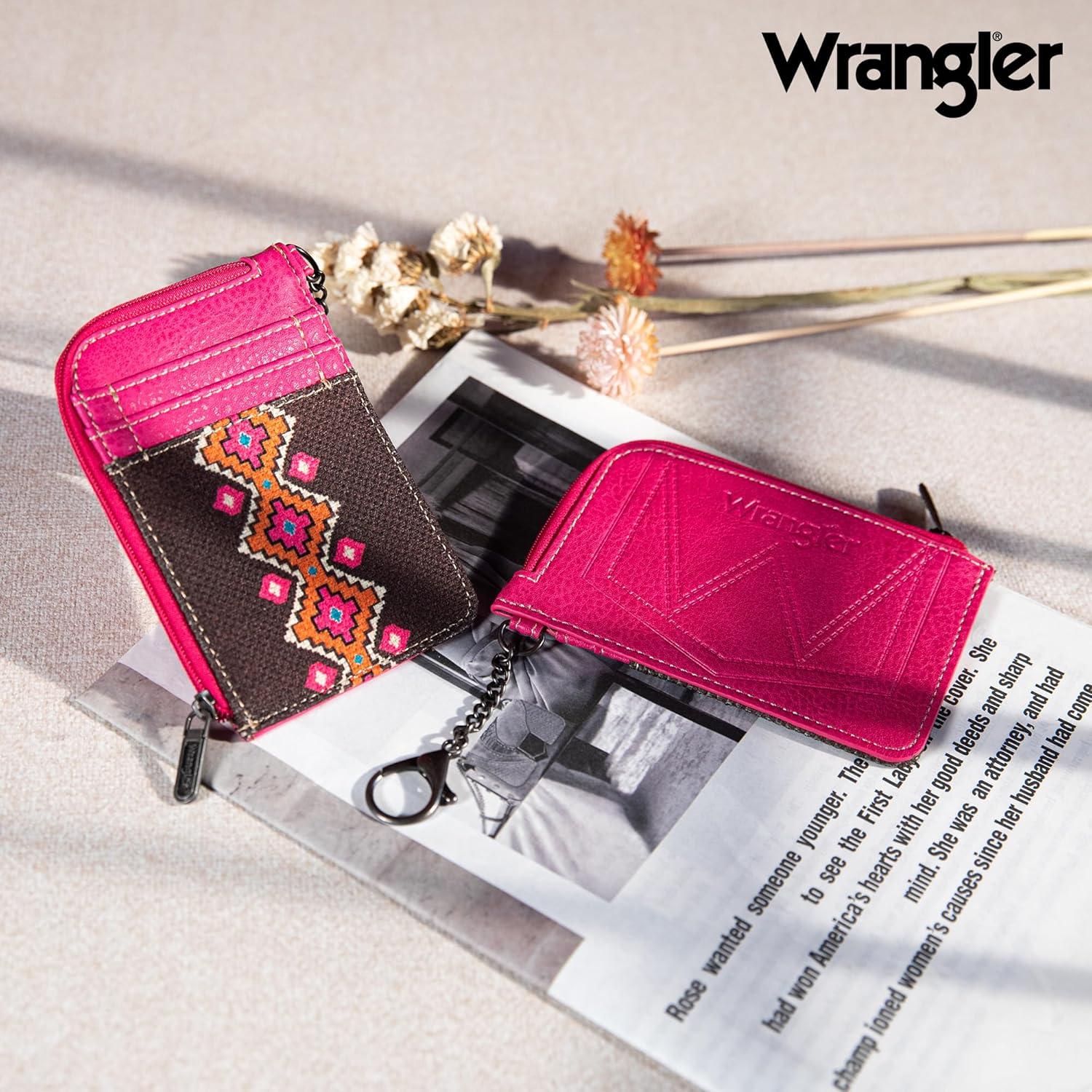 imageMontana West Wrangler Cow Print Wallets for Women Boho Western Card Holder WG133W005TNAngel Diamond Hot Pink