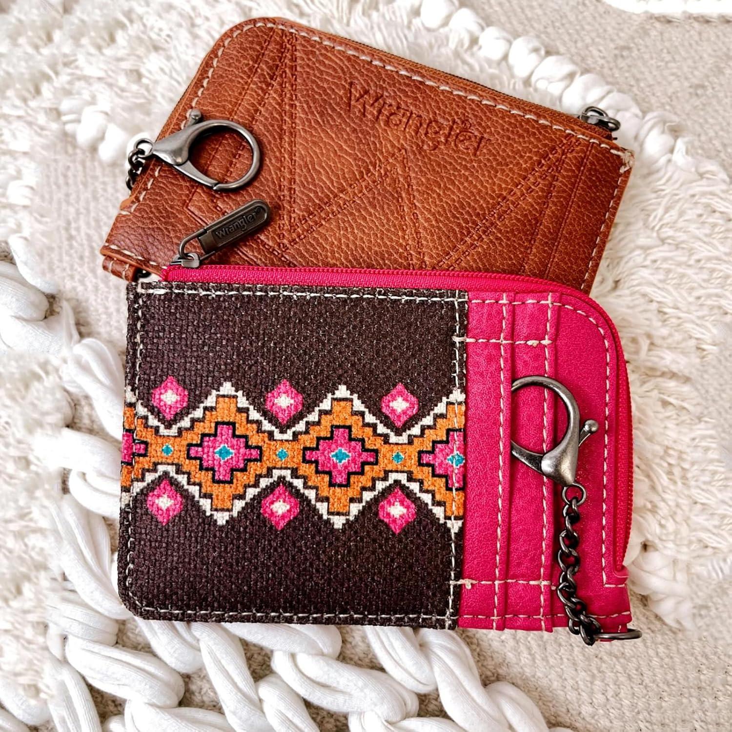 imageMontana West Wrangler Cow Print Wallets for Women Boho Western Card Holder WG133W005TNAngel Diamond Hot Pink