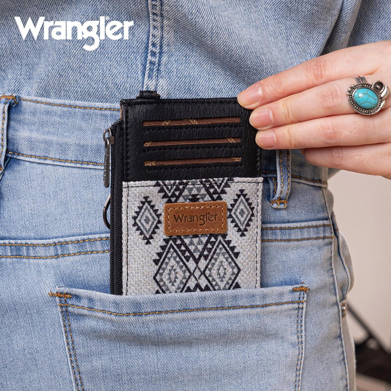 imageMontana West Wrangler Cow Print Wallets for Women Boho Western Card Holder WG133W005TNAztec Black