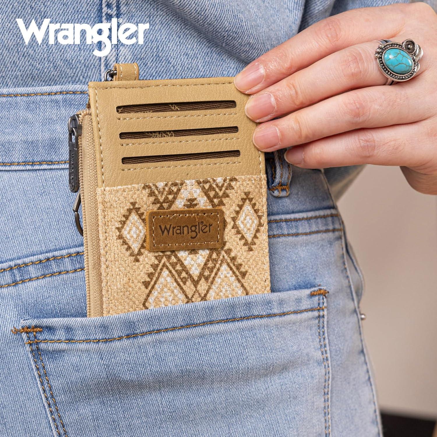 imageMontana West Wrangler Cow Print Wallets for Women Boho Western Card Holder WG133W005TNAztec Khaki