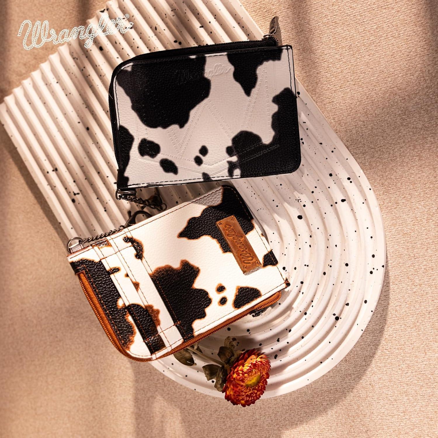 imageMontana West Wrangler Cow Print Wallets for Women Boho Western Card Holder WG133W005TNCow Print Black