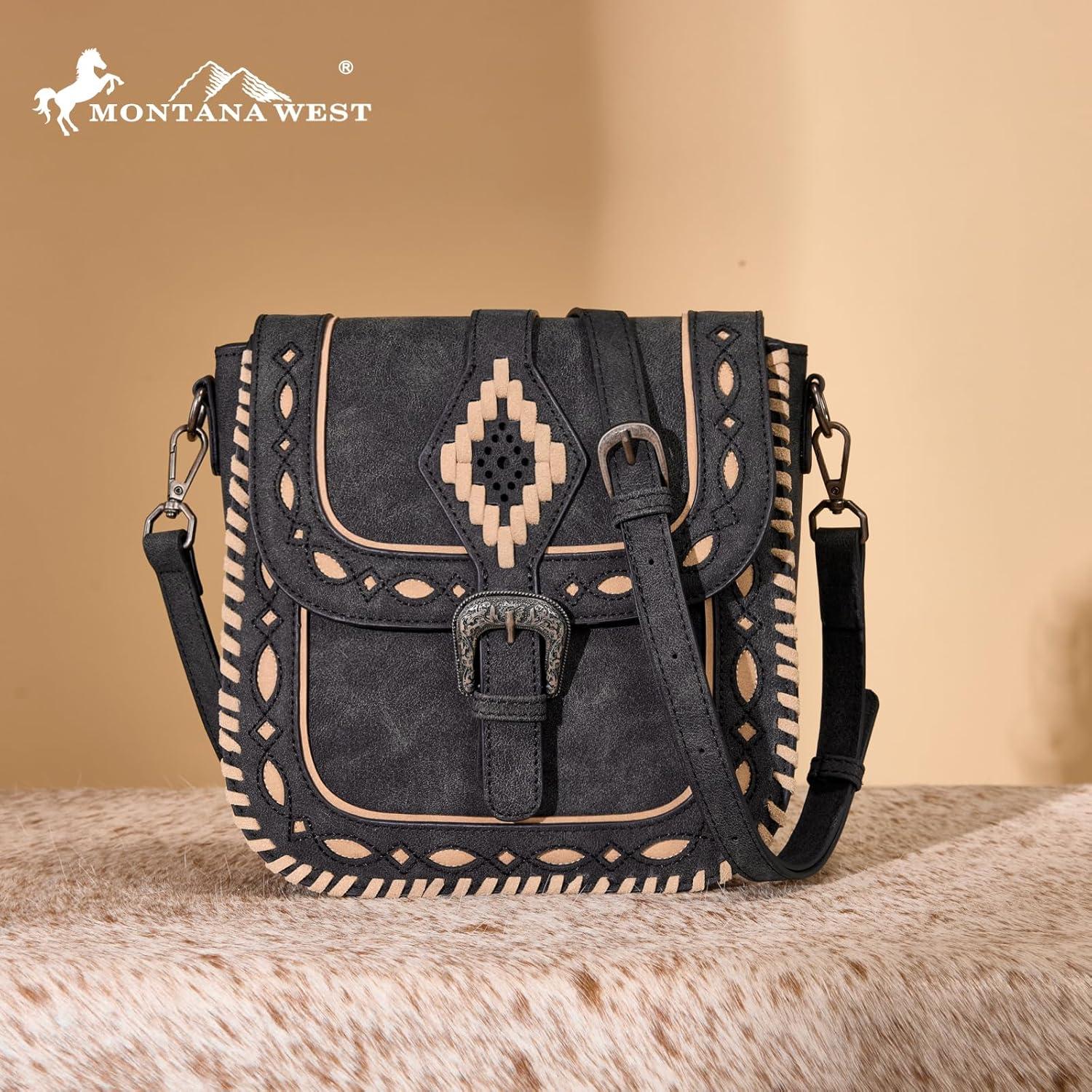 imageMontana West Whipstitch Flap Crossbody Bag for Women Designer Saddle BagBlack