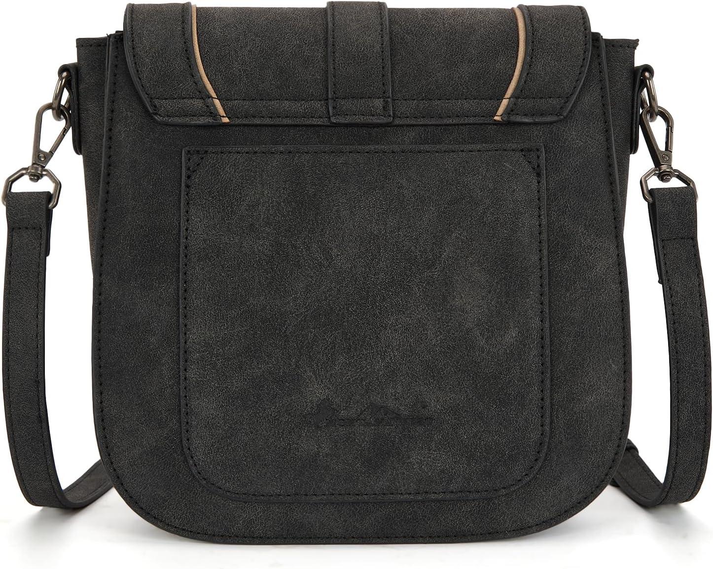 imageMontana West Whipstitch Flap Crossbody Bag for Women Designer Saddle BagBlack