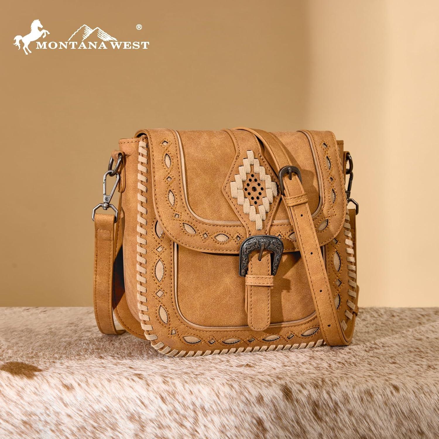 imageMontana West Whipstitch Flap Crossbody Bag for Women Designer Saddle BagBrown