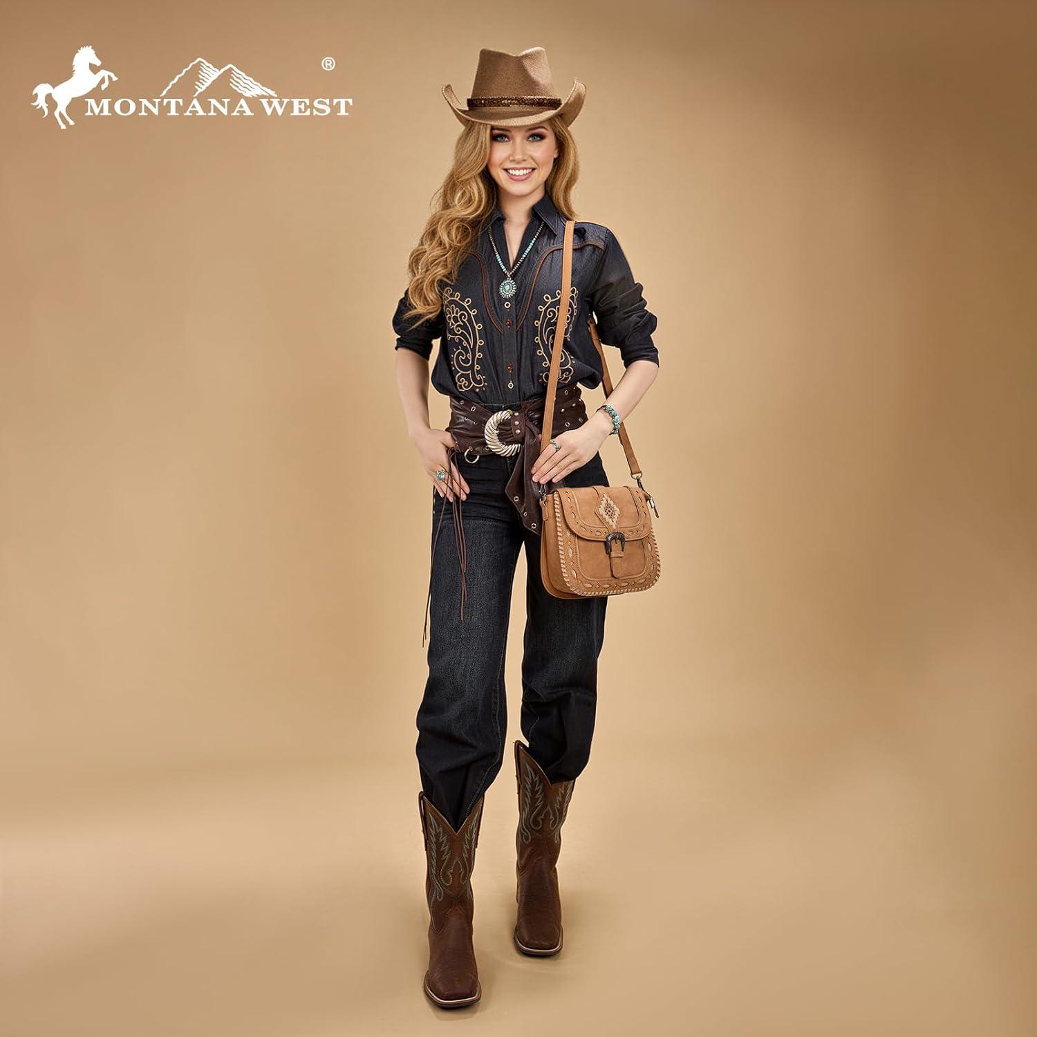 imageMontana West Whipstitch Flap Crossbody Bag for Women Designer Saddle BagBrown