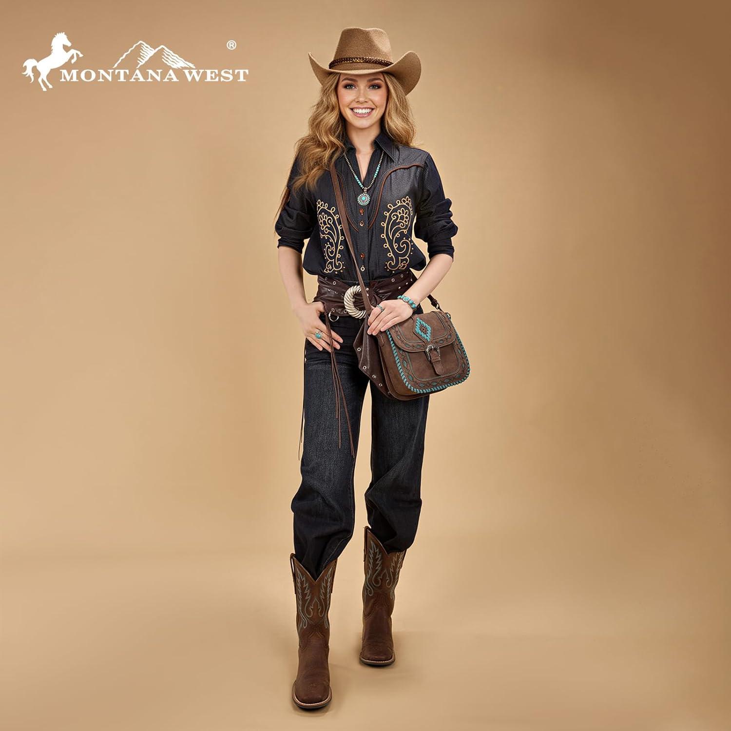imageMontana West Whipstitch Flap Crossbody Bag for Women Designer Saddle BagCoffee