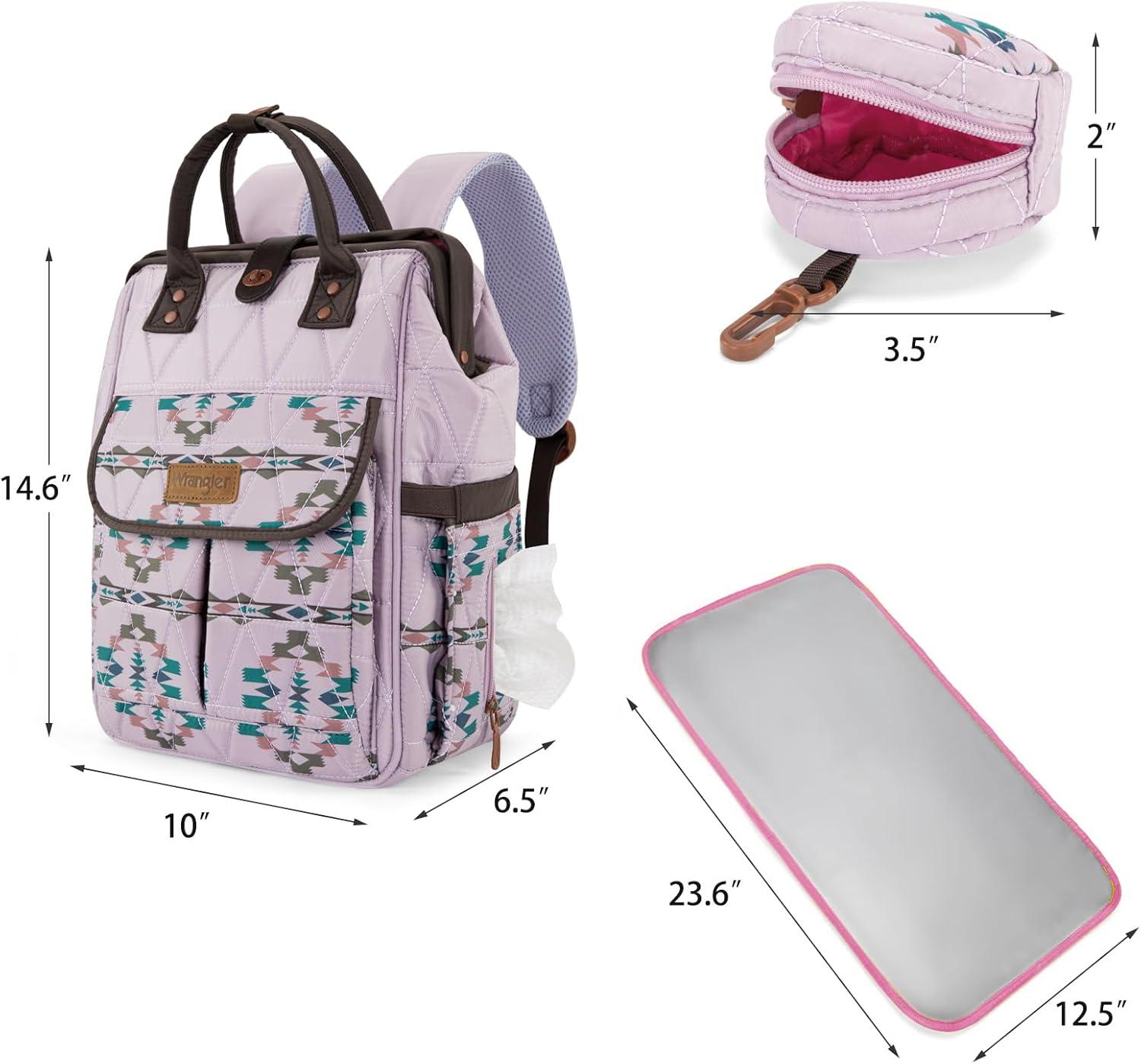 imageMontana West Wrangler Diaper Bag Backpack Baby Essentials Bag Quilted Travel Backpacks with Insulated Pockets Portable Changing Pad Stroller Straps Pacifier CaseAztec Purple
