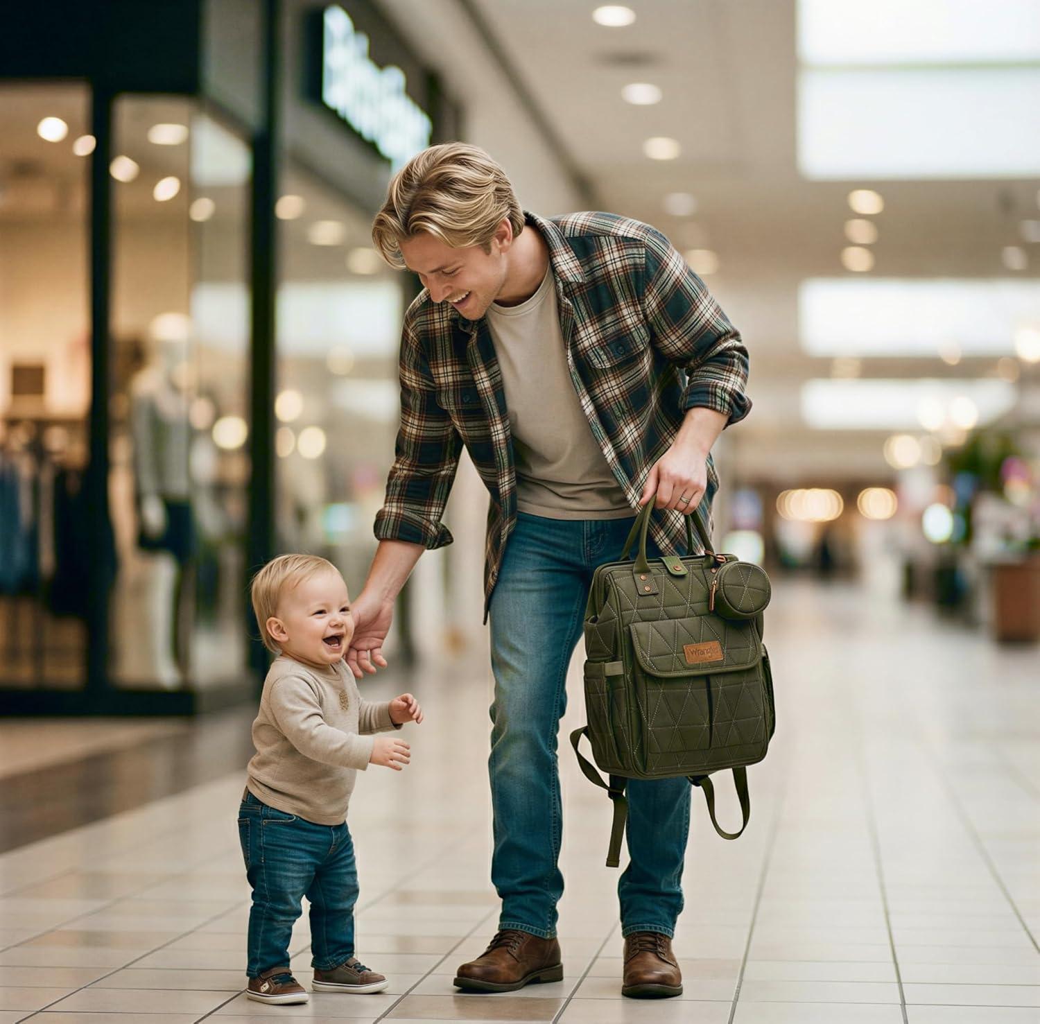 imageMontana West Wrangler Diaper Bag Backpack Baby Essentials Bag Quilted Travel Backpacks with Insulated Pockets Portable Changing Pad Stroller Straps Pacifier CaseGreen