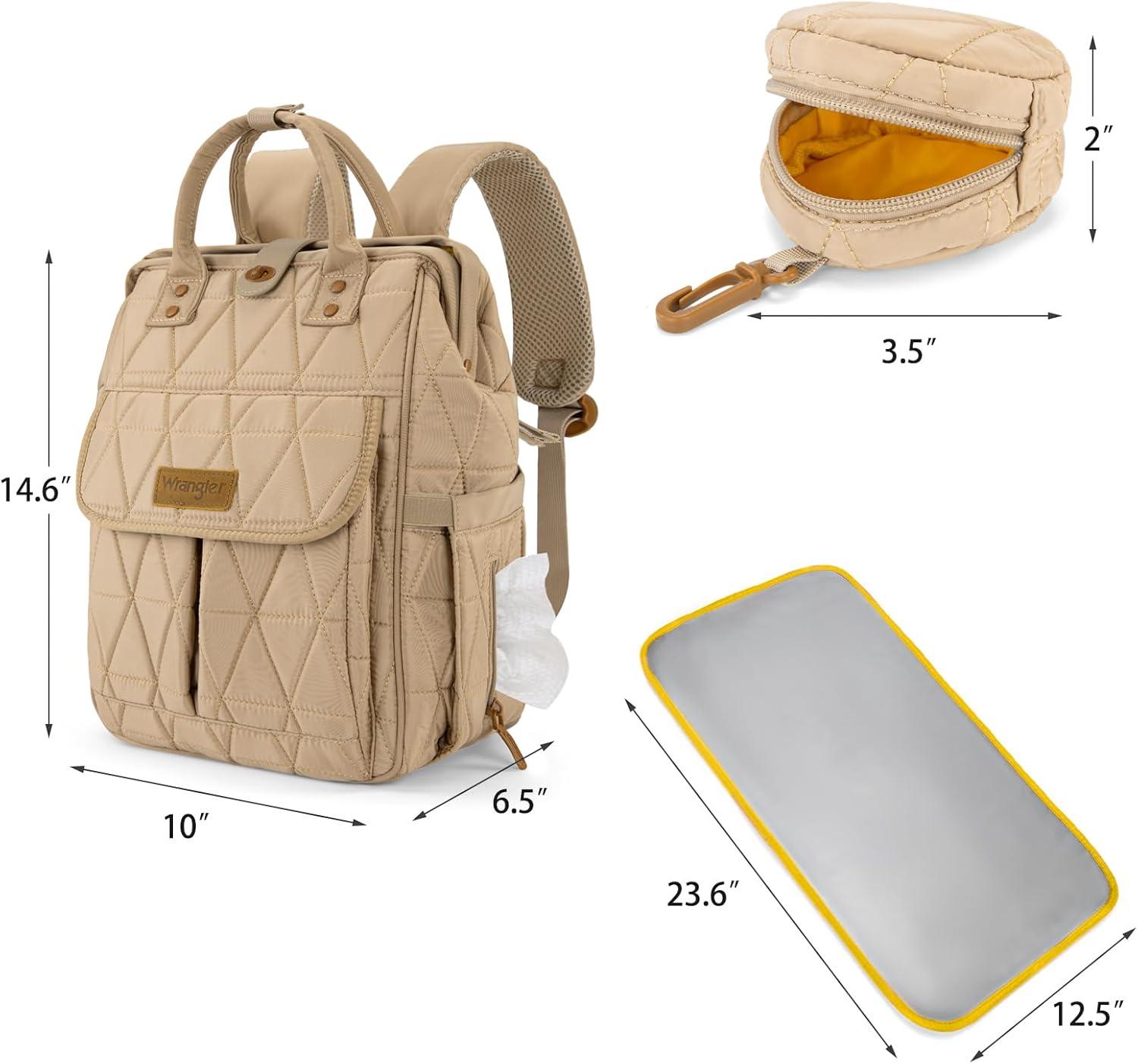 imageMontana West Wrangler Diaper Bag Backpack Baby Essentials Bag Quilted Travel Backpacks with Insulated Pockets Portable Changing Pad Stroller Straps Pacifier CaseKhaki