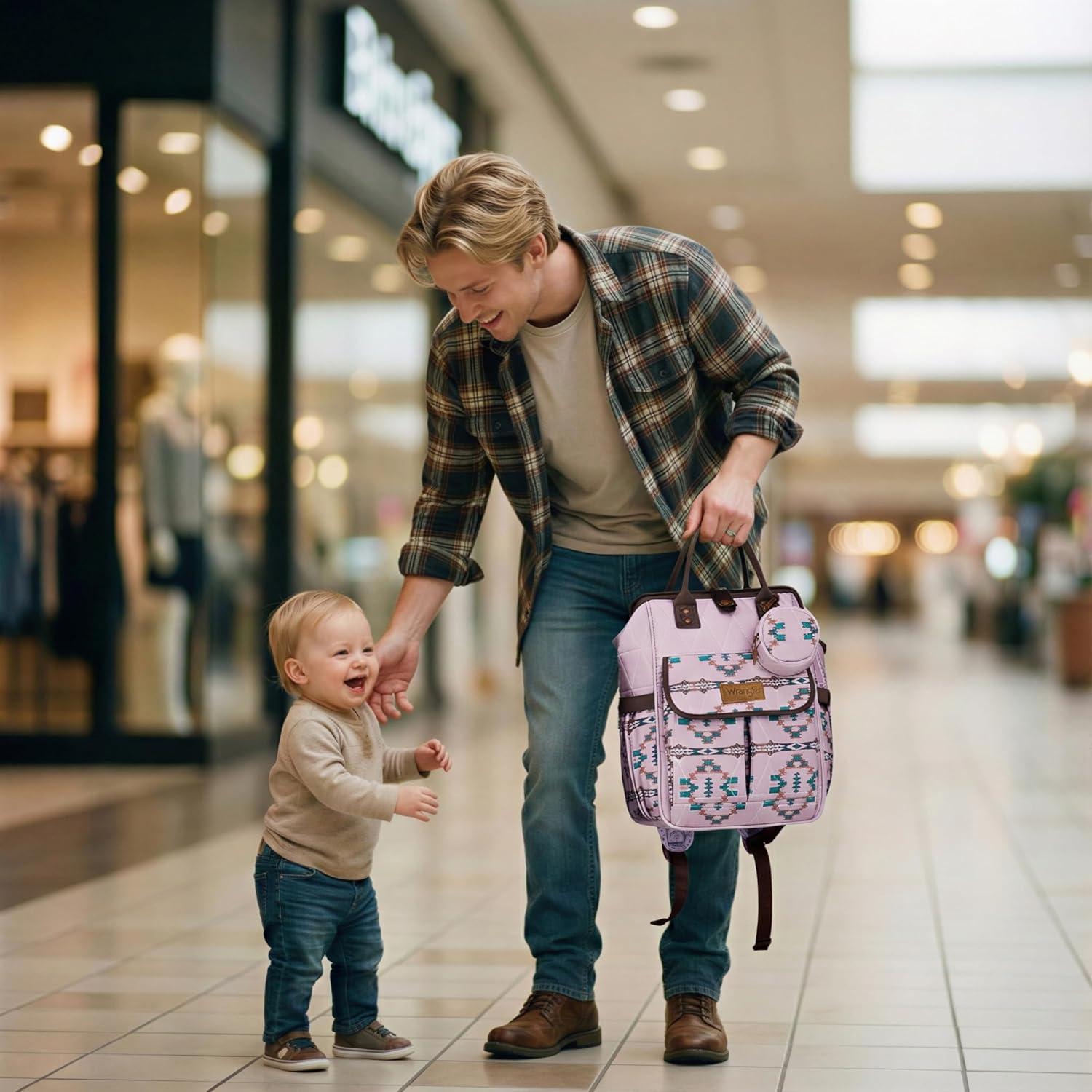 imageMontana West Wrangler Diaper Bag Backpack Baby Essentials Bag Quilted Travel Backpacks with Insulated Pockets Portable Changing Pad Stroller Straps Pacifier CaseAztec Purple