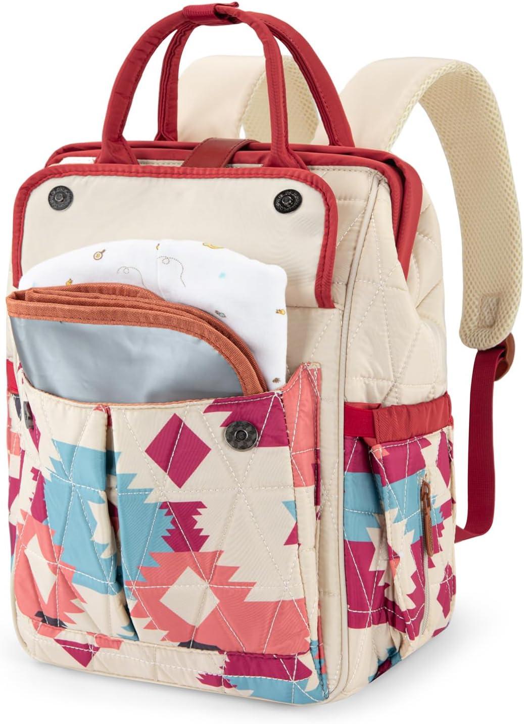 imageMontana West Wrangler Diaper Bag Backpack Baby Essentials Bag Quilted Travel Backpacks with Insulated Pockets Portable Changing Pad Stroller Straps Pacifier CaseAztec Pink